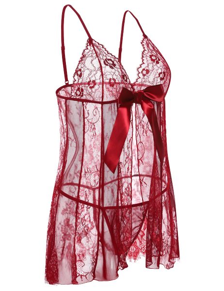 Women Lingerie Deep V Teddy Babydoll Front Open Nightgown Sexy ...