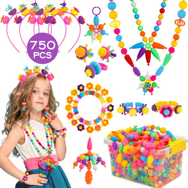 Pop Beads 750+PCS Jewelry Making Kit Toys for 3 4 5 6 7 8 Year Old ...