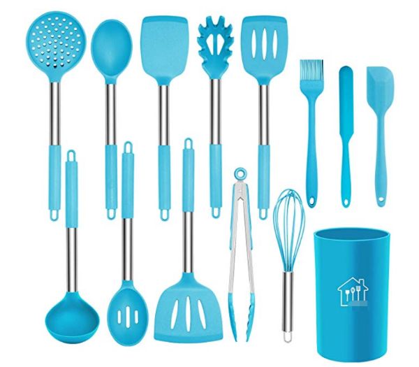 blue silicone kitchen utensil set