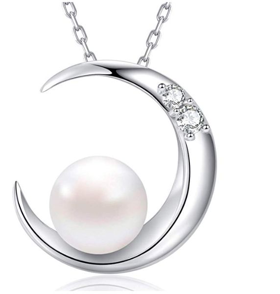 MEGA CREATIVE JEWELRY Moon Pearl White Freshwater 925 Sterling Silver ...