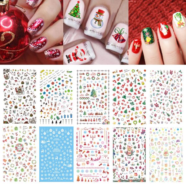 Christmas Nail Decals Stickers, 10 Sheets Nail Art Stickers Self ...