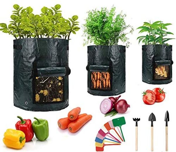 Potato Grow Bags 3 Pack 10 Gallon Planter Bags with Flap Garden ...