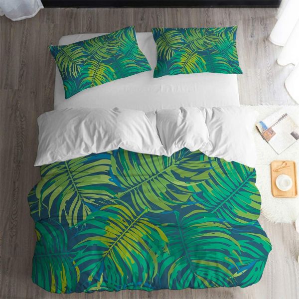 Tropical Bedding Rainforest Green Botanical 3pc Queen Size Duvet Cover ...