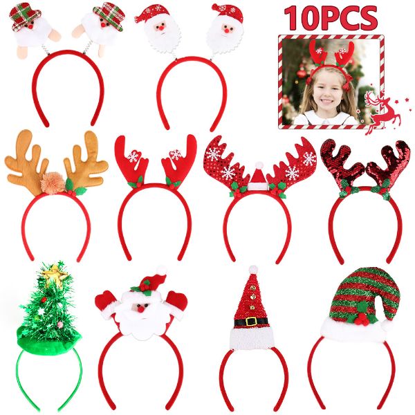 10 PCS Christmas Headbands Cute Head Hat Toppers Holiday Headbands ...