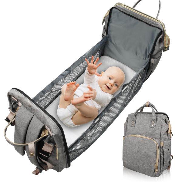 3 in 1 Diaper Bag Backpack Portable Foldable Baby Bed-savesoo.com