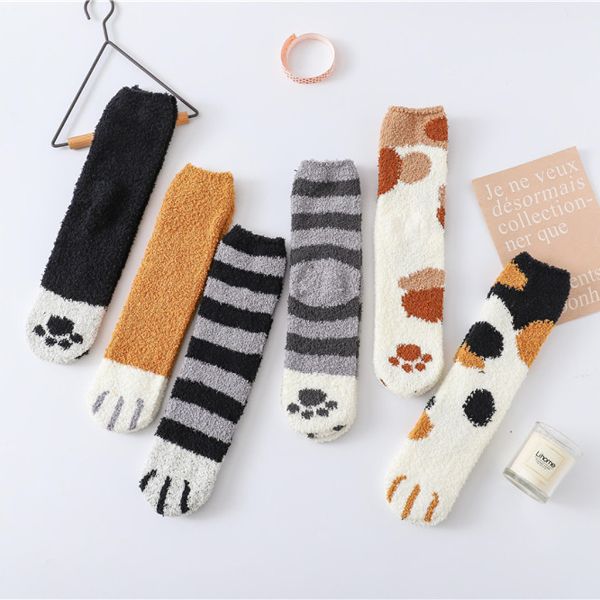 6 Pairs Fuzzy Cat Paw Sleep Socks Comfy Fashion Accessories And Ts For Women Teenager