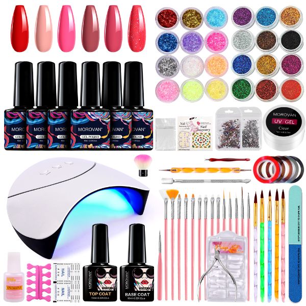Morovan Acrylic Nail Starter kit,with Shinny Glitter and Sequins, 6 ...