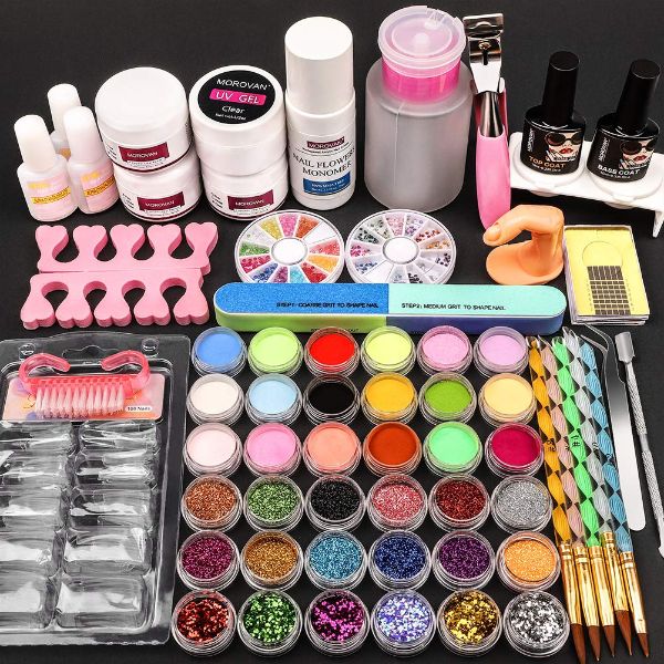 Acrylic Nail Kit, with Acrylic Powder, Nail Flowers Monomer, Glitter ...