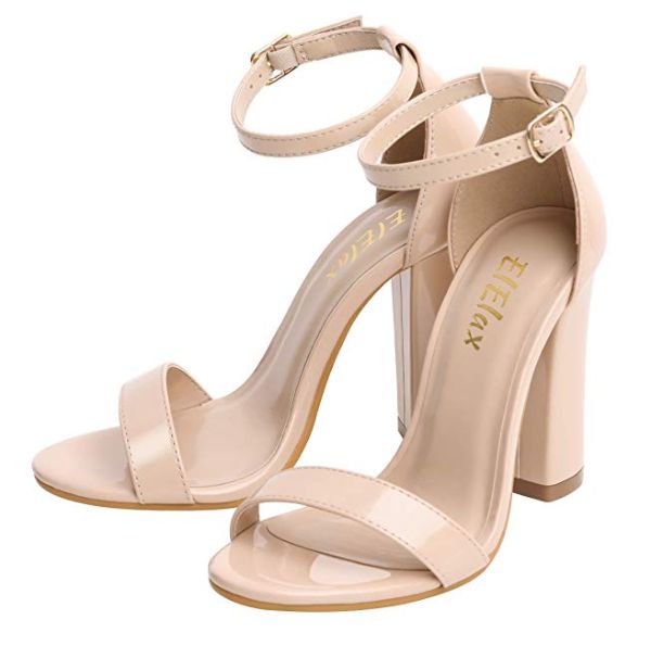 Women's 4 Inch Nude High Heel Sandals with Ankle Strap-savesoo.com