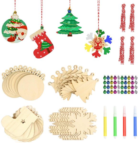 Christmas Ornaments Craft Kits for Kids 40pcs Wooden Unfinished DIY ...
