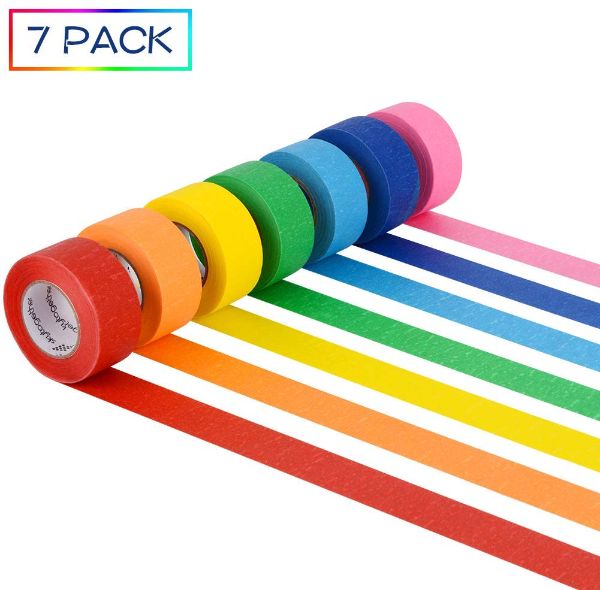 7 Rolls Colored Masking Tape, Colorful Rainbow Painters Tape, Different ...