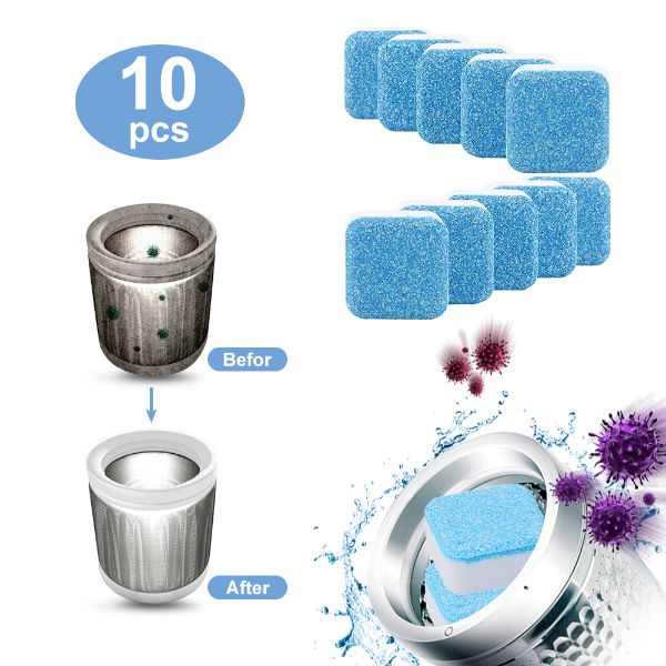 10pcs Solid Washing Machine Cleaner Effervescent Tablet Washer Cleaner Deep Cleaning Remover 5358
