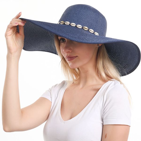 Womens Wide Brim Straw Hat Floppy Foldable Roll up Cap Beach Sun Hat ...
