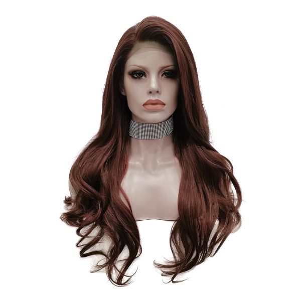 Reddish Auburn Lace Front Wigs Copper Red Synthetic Wigs For Women Middle Part Long Wavy Wig 