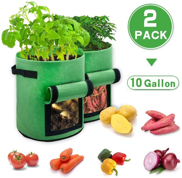 2 Pack 10 Gallon Garden Plant Grow Bags Thickened Nonwoven Fabric ...