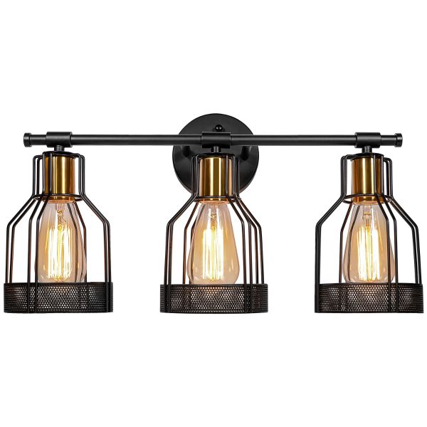 3-Light Industrial Bathroom Vanity Light Farmhouse Style Metal Cage ...