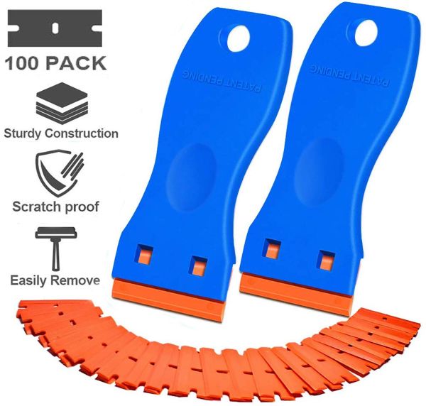 Plastic Razor Blade Scraper, 2 Pack Scraper Tool with 100 Pack Plastic ...