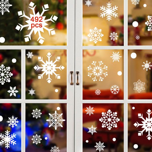 YSA 492PCS White Snowflakes Window Clings Decal Stickers Christmas ...