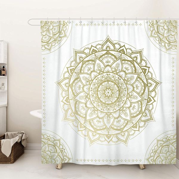 Boho Gold Mandala Shower Curtain for Bathroom Bohemian Flower ...